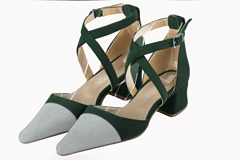 Chaussure femme à brides bleu lagon et vert bouteille | Chaussure côtés